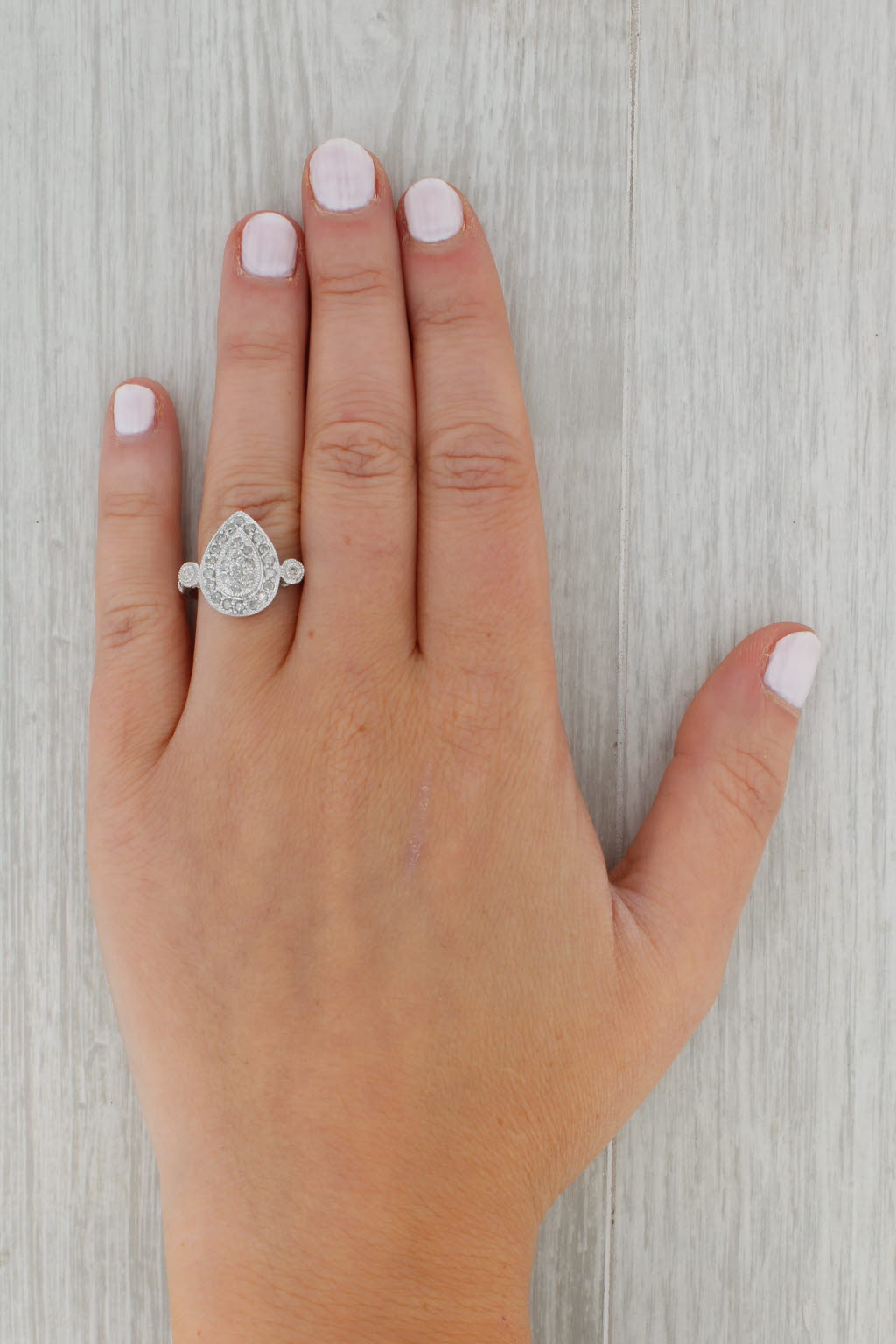 Dark Gray 0.47ctw Diamond Halo Teardrop Engagement Ring 10k White Gold Size 7.25