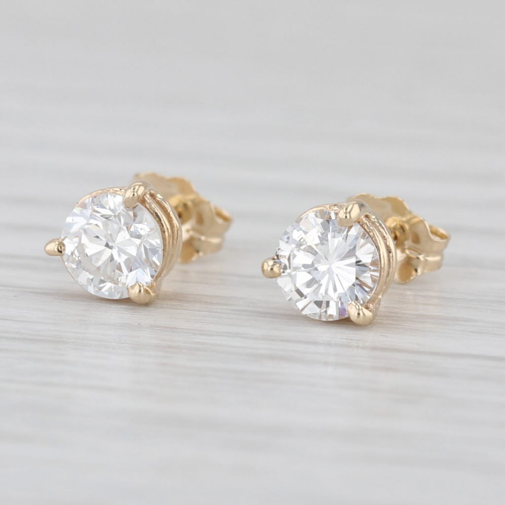 0.91ctw Round Diamond Solitaire Stud Earrings 14k Yellow Gold Studs