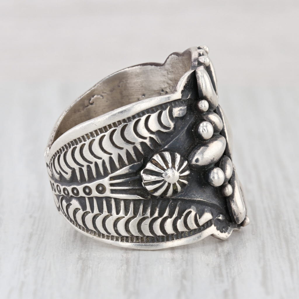 D Becenti Vintage Native American Navajo Ring Sterling Silver Size 12 Statement