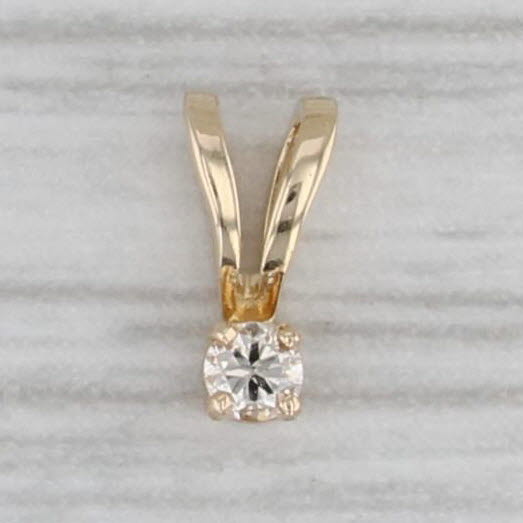 Gray Dainty Diamond Solitaire 14k Yellow Gold Small Drop Pendant