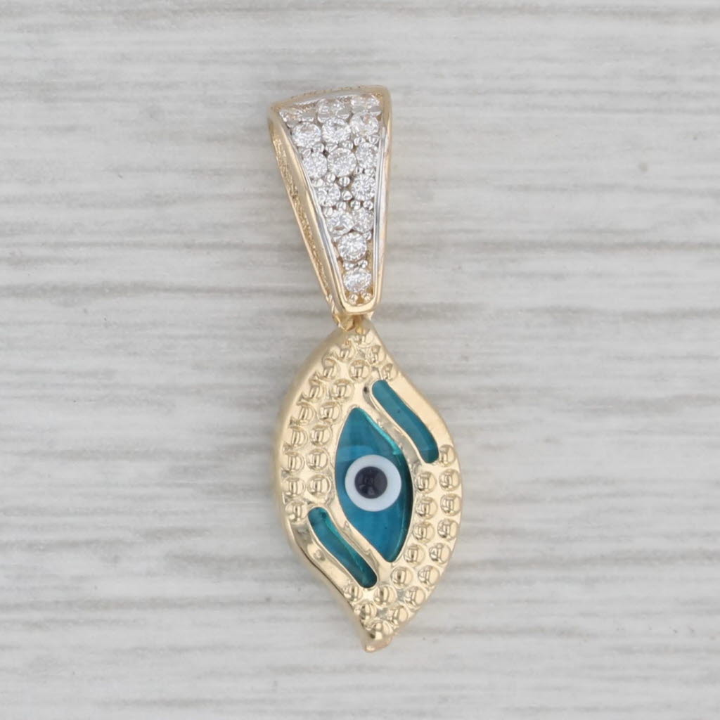 Gray Glass Cubic Zirconia All Seeing Eye Pendant 14k Yellow Gold Small Drop