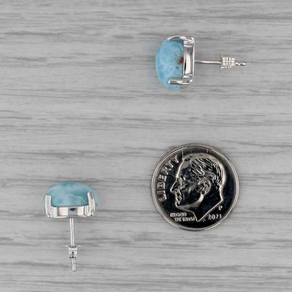 Larimar Oval Cabochon Solitaire Stud Earrings Sterling Silver Studs COA