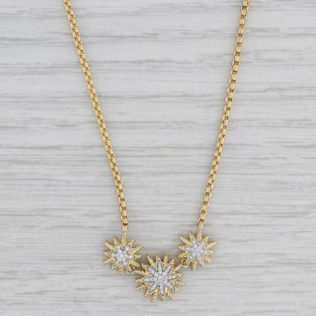 Gray David Yurman 0.15ctw Diamond Starburst Station Necklace 18k Yellow Gold 17"