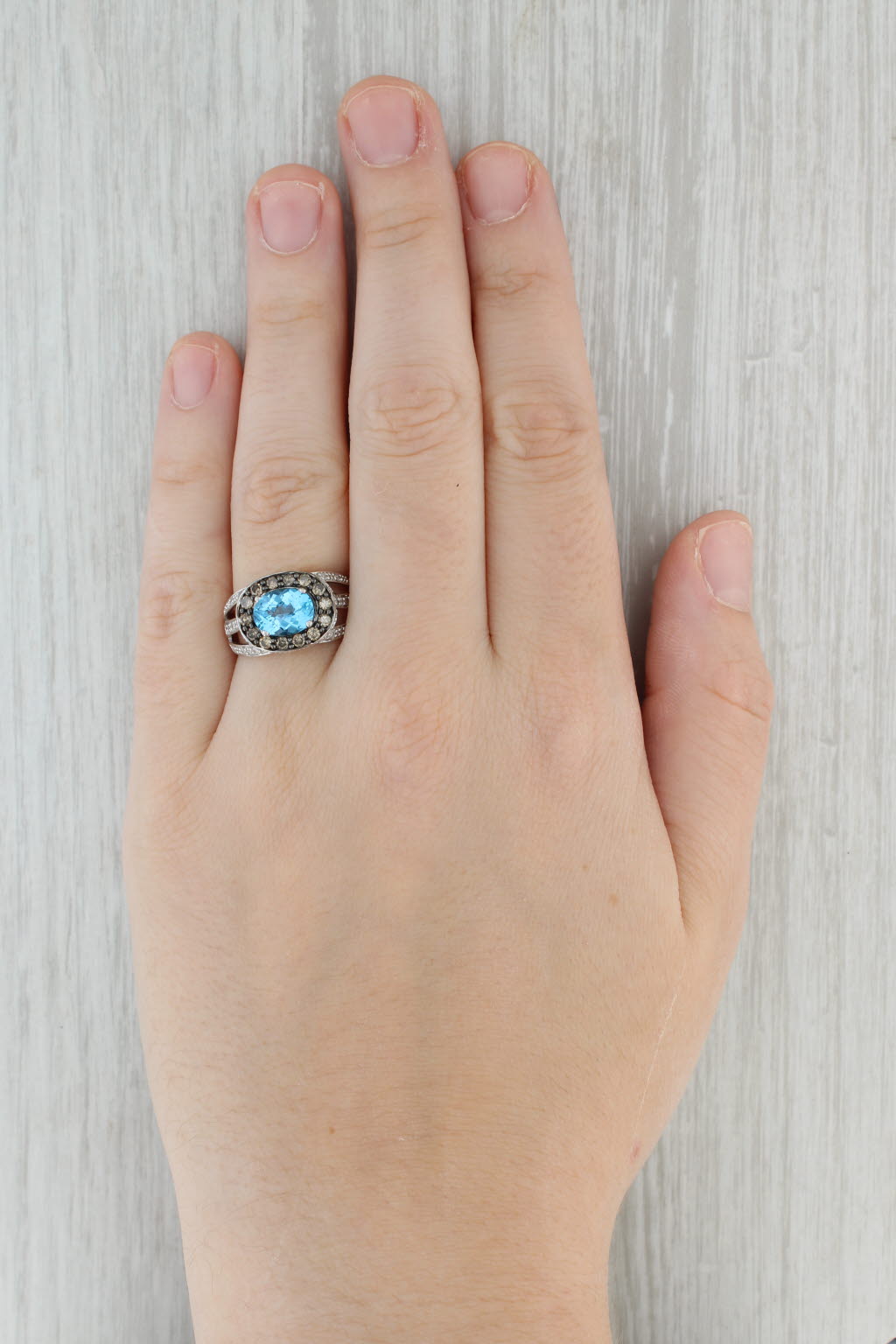 Gray 2.79ctw Oval Blue Topaz Diamond Halo Ring 10k White Gold Size 8.25 Cocktail