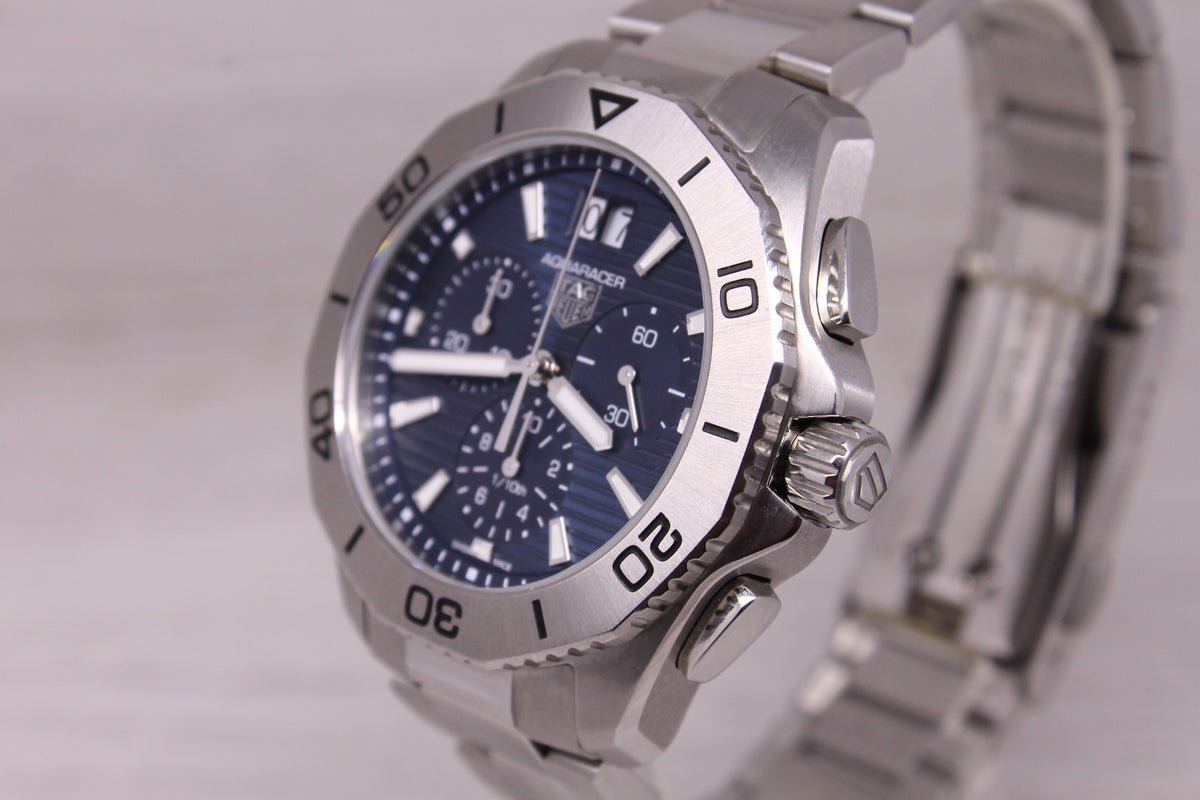 Tag Heuer Aquaracer Blue 41mm Quartz Chronograph Watch Box & Card CBP1113