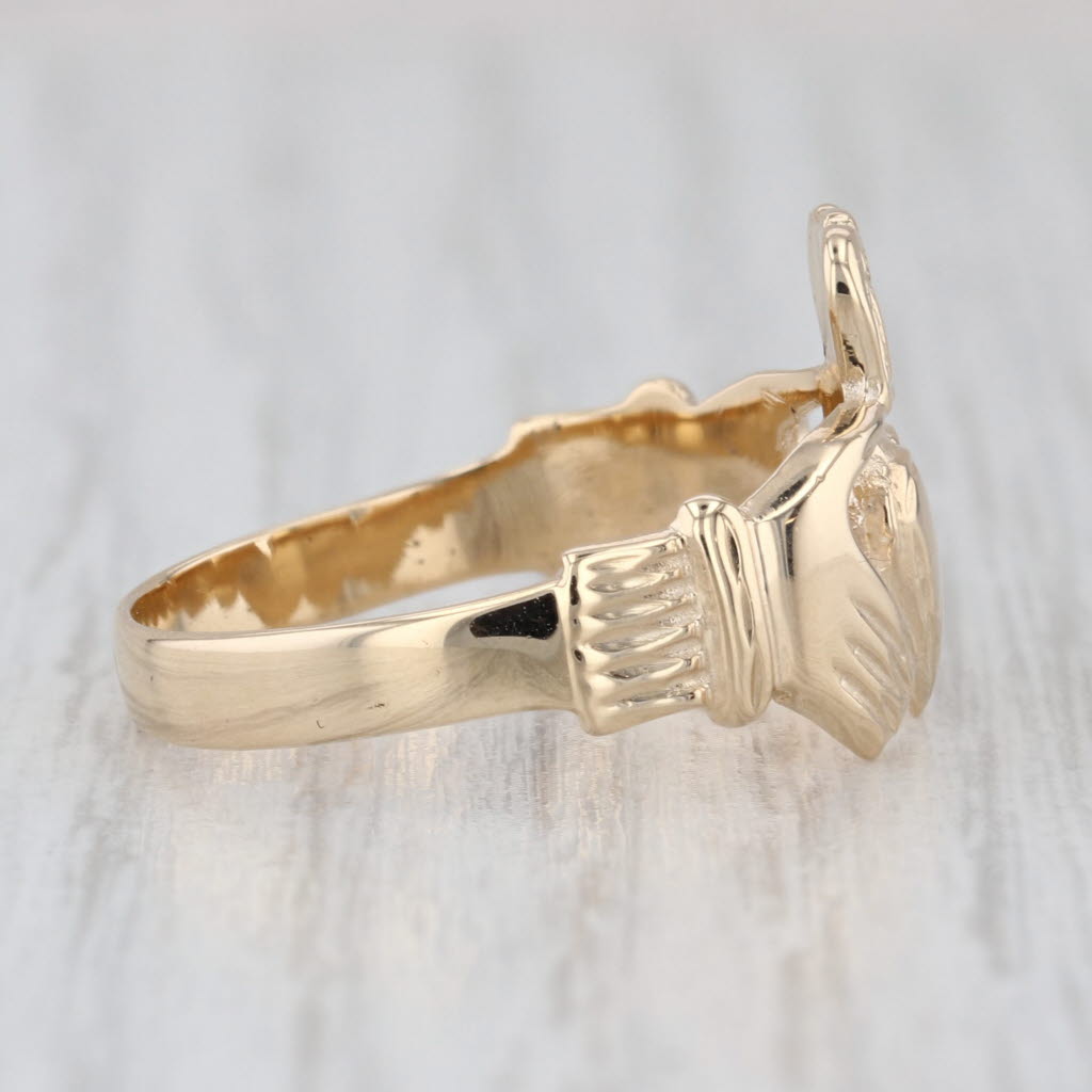 Irish Claddagh Ring 14k Yellow Gold Size 10 Crowned Heart in Hands