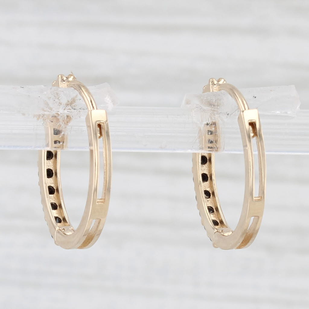 Light Gray Black Cubic Zirconia Hoop Huggie Earrings 14k Yellow Gold Round Hoops