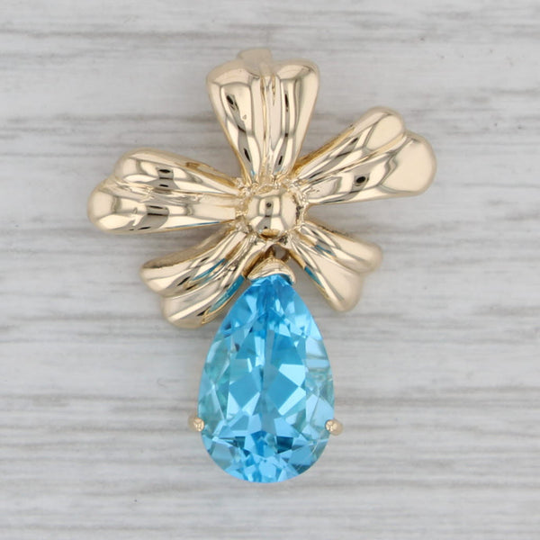 Gray 6.18ct Oval Blue Topaz Drop Flower Pendant 14k Yellow Gold Floral
