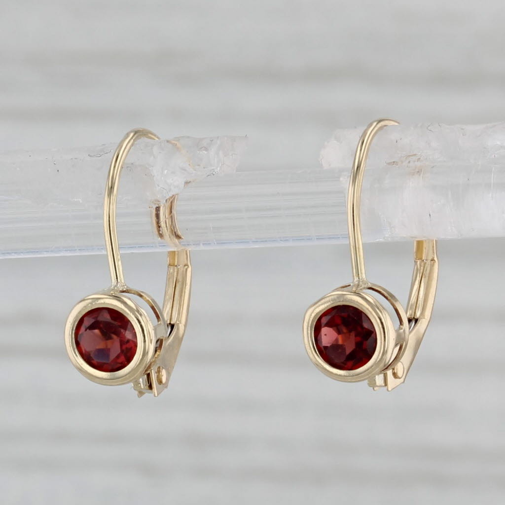 Gray Round Solitaire 0.50ctw Garnet Drop Earrings 14k Yellow Gold Leverbacks
