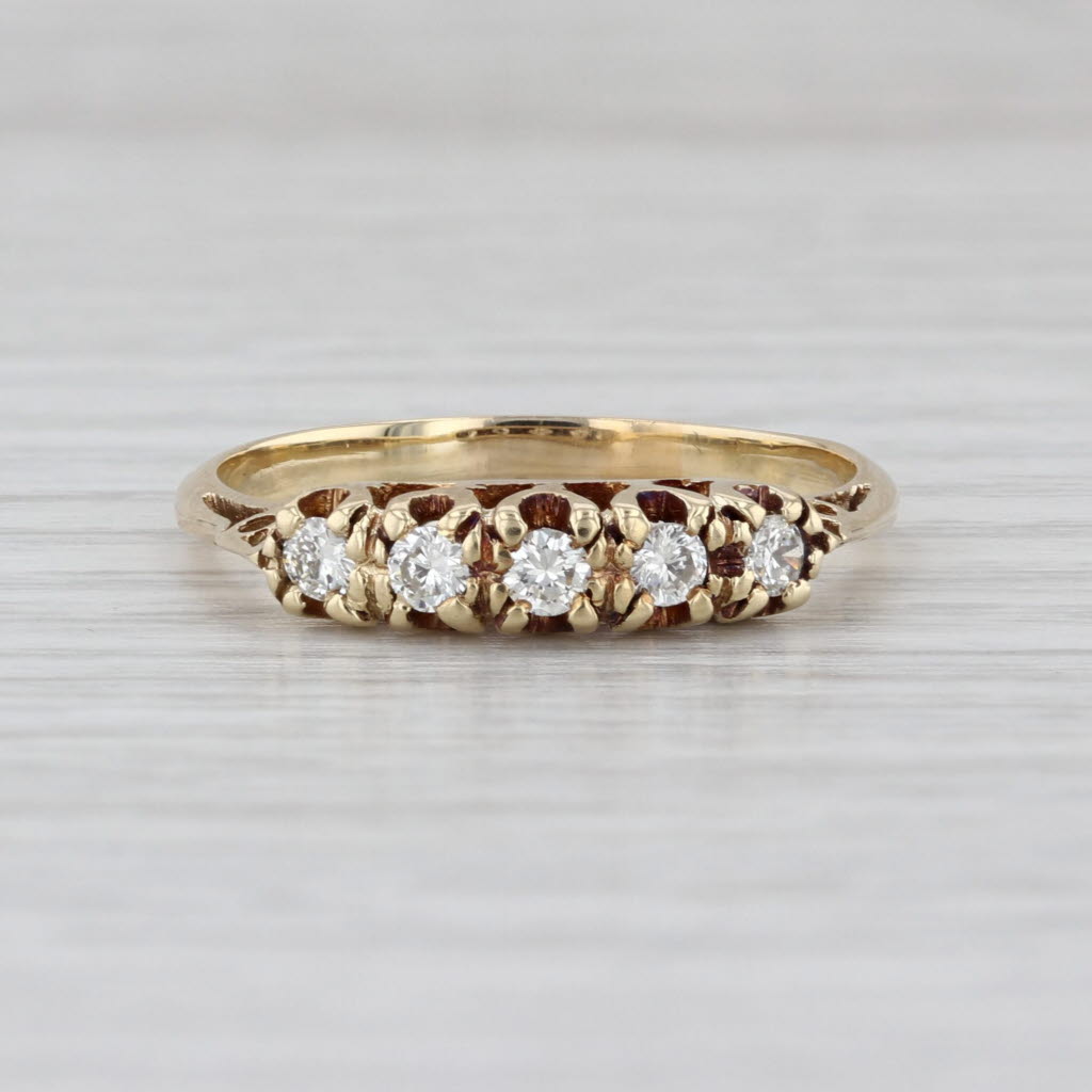 Vintage 0.24ctw Diamond 5-Stone Ring 14k Gold Stackable Anniversary Wedding