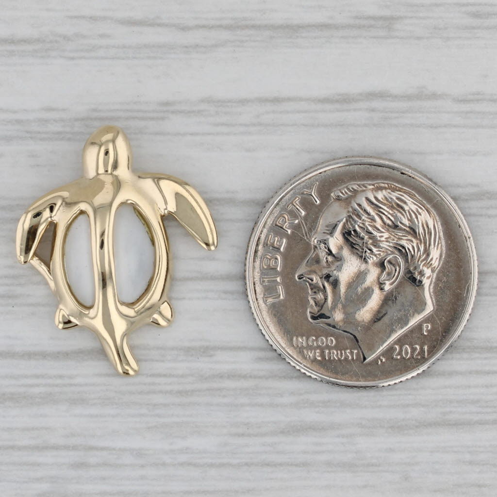 Gray Mother of Pearl Sea Turtle Pendant 14k Yellow Gold