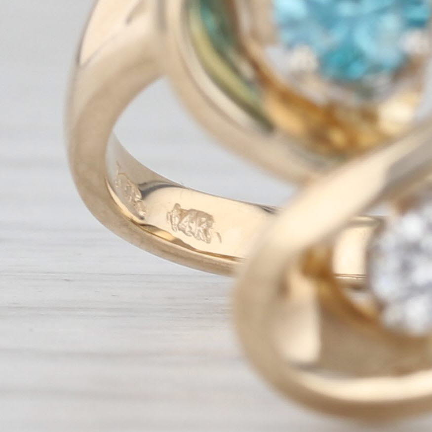 Light Gray 0.45ctw Blue White Diamond 3 Stone Bypass Ring 14k Yellow Gold Size 6.25