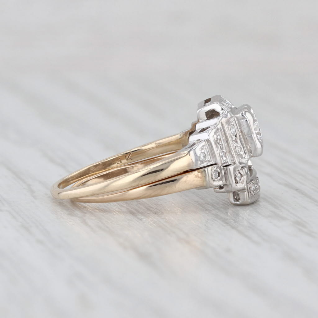 Vintage 0.28ctw Diamond Wedding Band Engagement Ring Bridal Set 14k Gold Sz 4.75