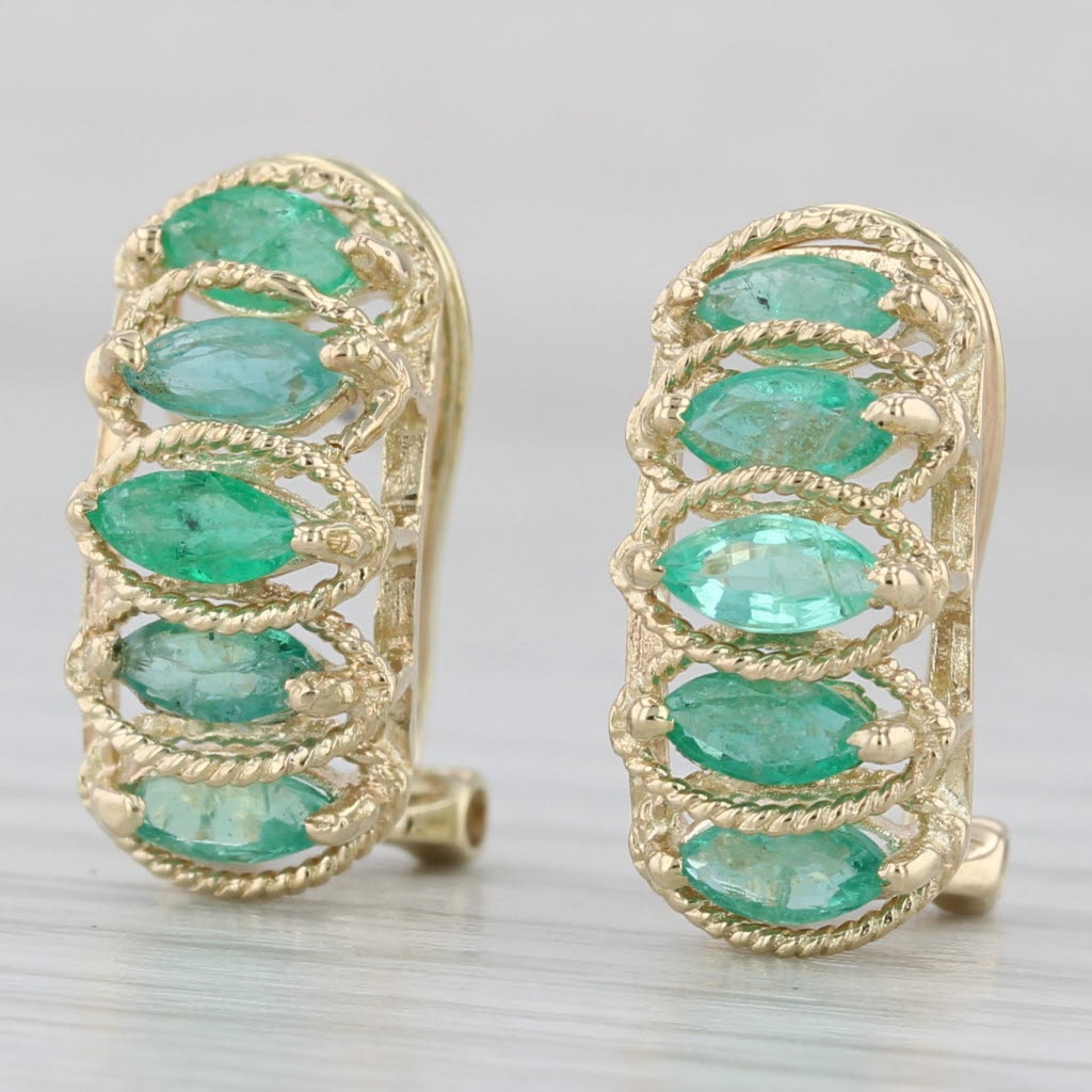 Gray 1.40ctw Emerald Journey Earrings 14k Yellow Gold Omega Back Drops