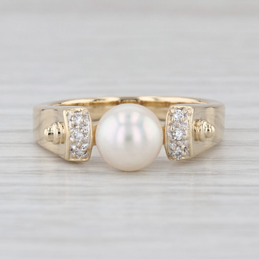 7.1mm Cultured Pearl Diamond Ring 14k Yellow Gold Size 7.25