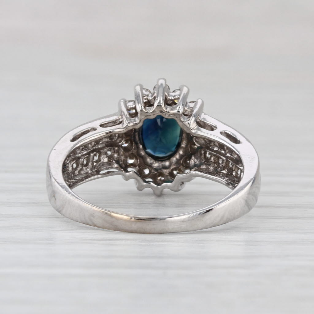 1.37ctw Oval Blue Sapphire Diamond Halo Ring 14k White Gold Size 7
