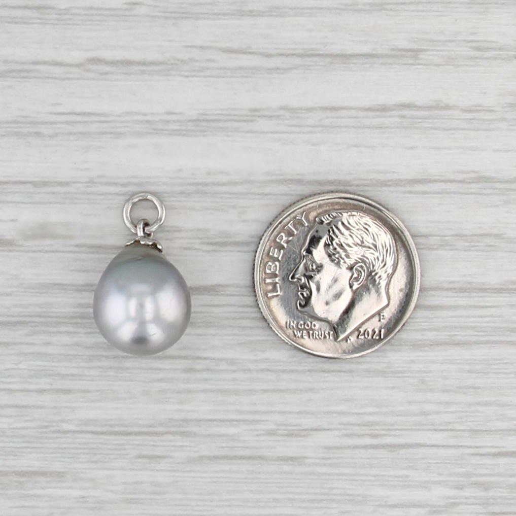 Gray Cultured Pearl Teardrop Pendant 14k White Gold Solitaire Charm