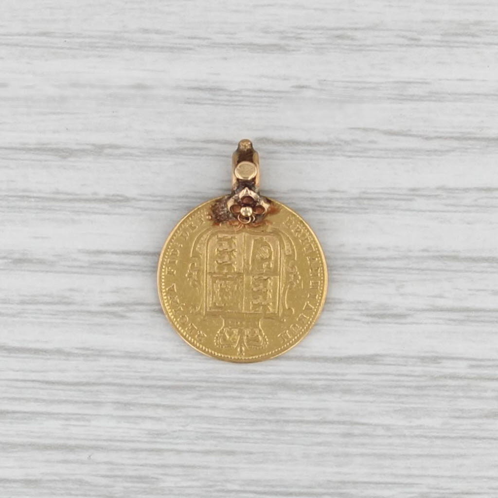 1878 British 1/2 Gold Soverign Coin Pendant 18k 22k Victoria