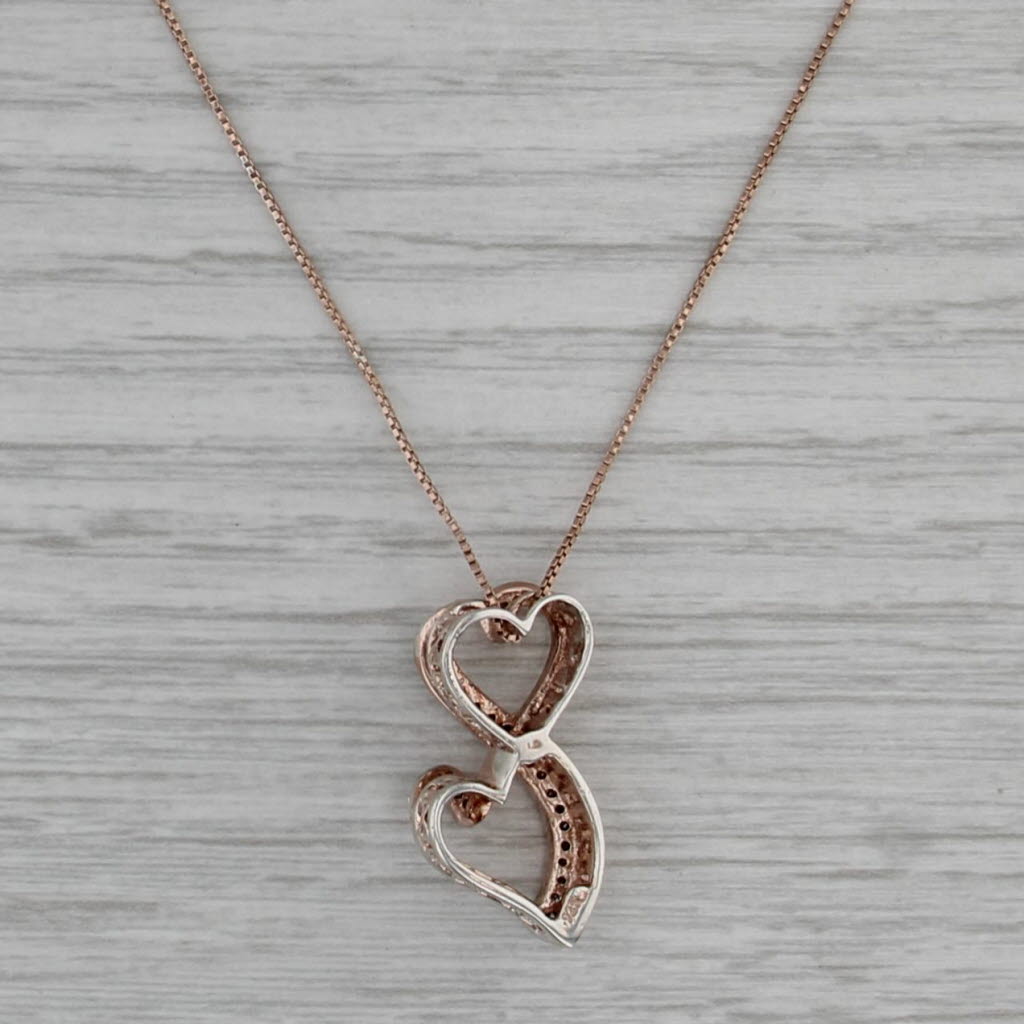 Diamond Interlocking Hearts Pendant Necklace Sterling Silver Rose Gold Plating