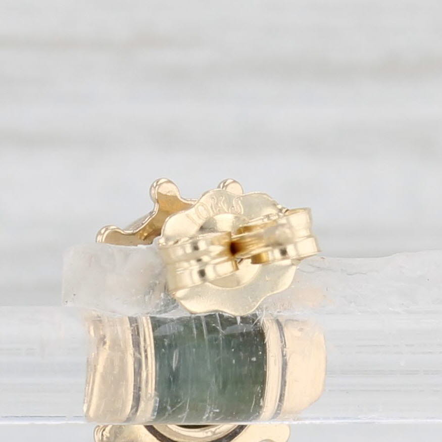 Light Gray Green Nephrite Jade Stud Earrings 10k Yellow Gold Vintage Oval Solitaires
