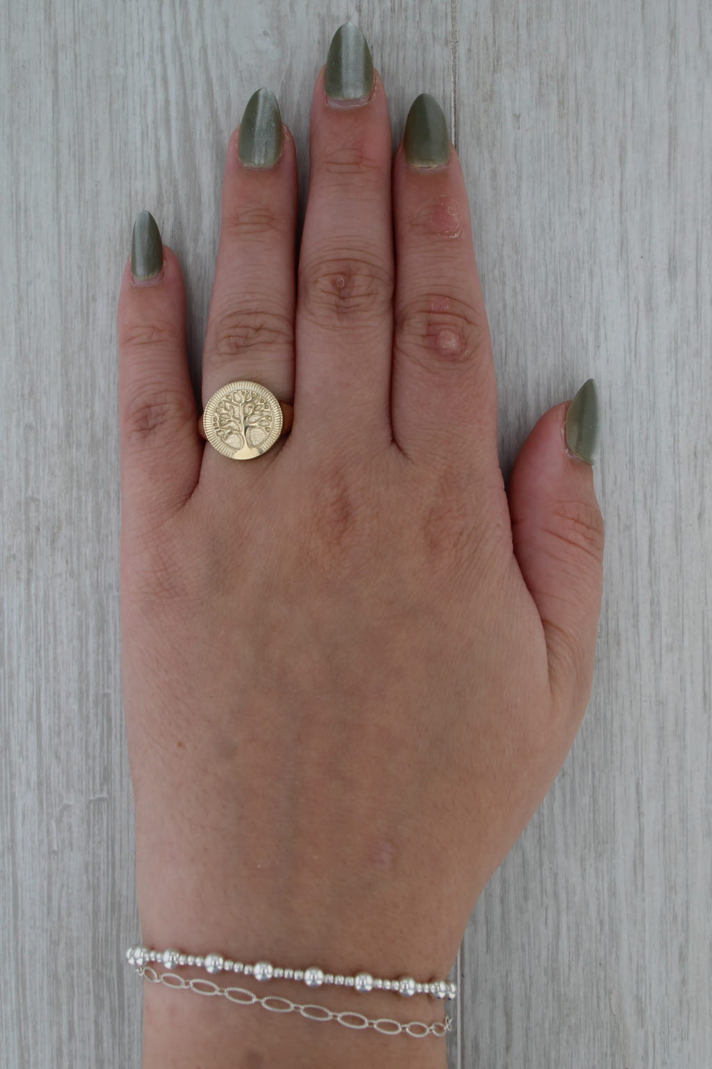 Tree of Life Signet Ring 14k Yellow Gold Size 7.25