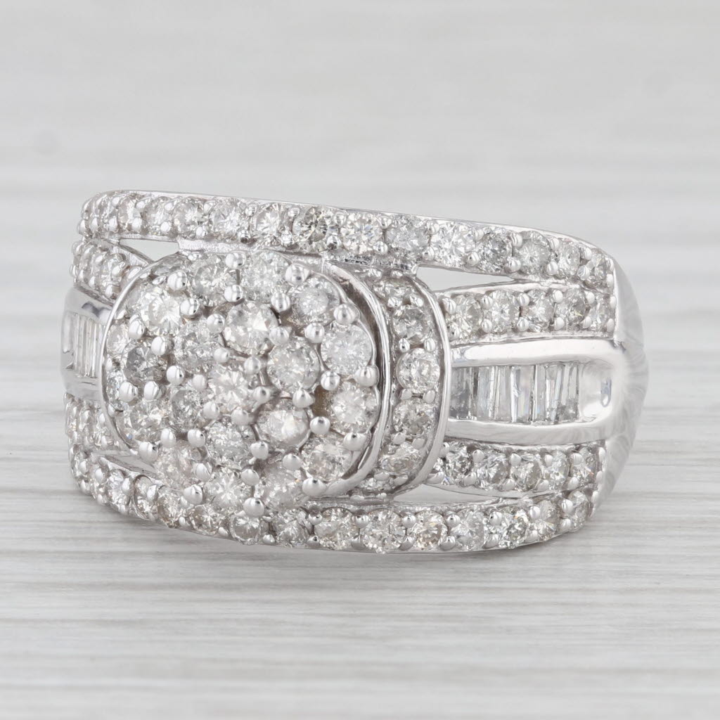Light Gray 1.73ctw Diamond Cluster Halo 10k White Gold Size 9.75 Ring Cocktail