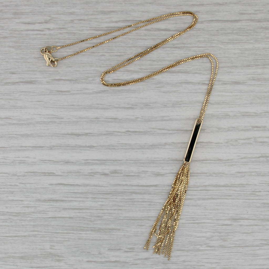 Fringe Drop Pendant Necklace 14k Yellow Gold 17" Box Chain