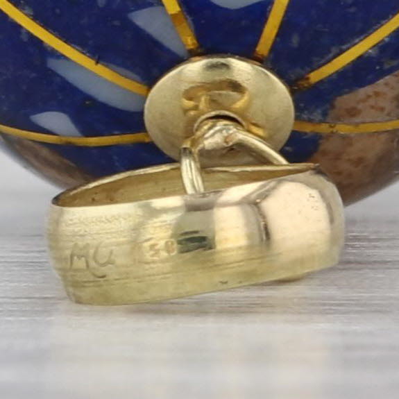 Stone Mosaic Globe Pendant 18k Yellow Gold 3D Spins Charm Mother of Pearl Resin