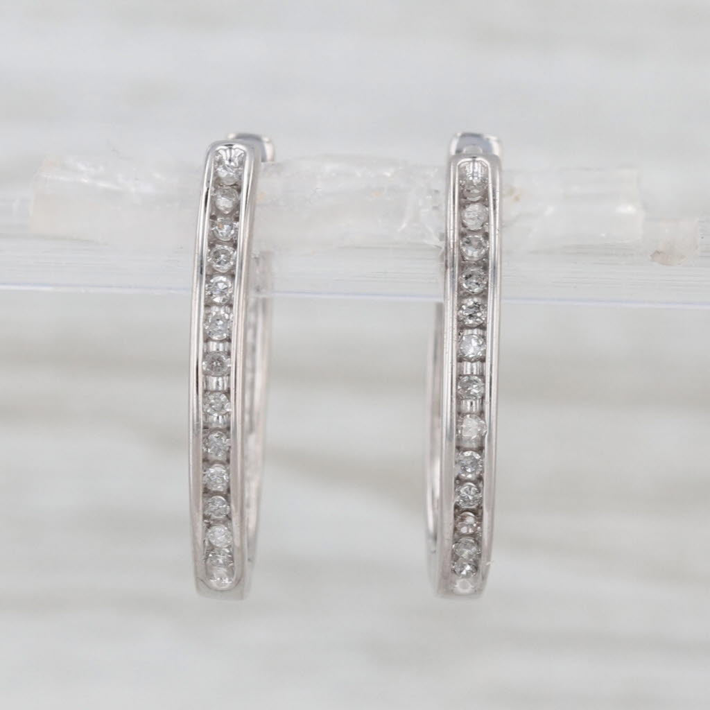 0.15ctw Diamond Hoop Earrings 10k Yellow White Gold Hinged Snap Top Round Hoops