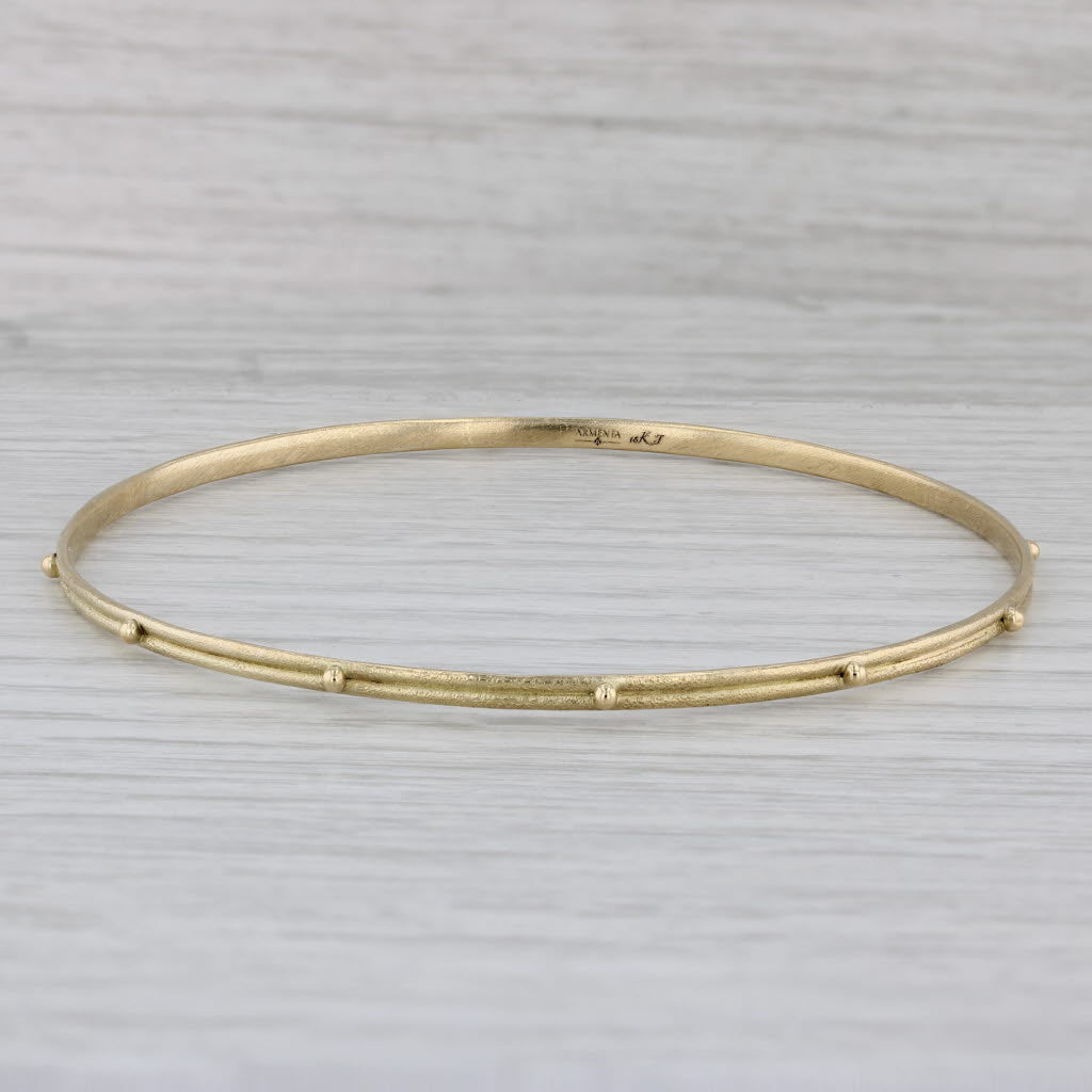 Gray Granulated Dots Bangle Bracelet 18k Yellow Gold 8" 2.5mm Emily Armenta