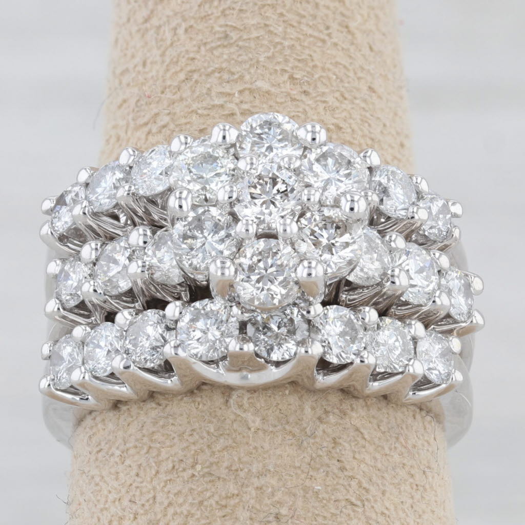Gray 2.90ctw Diamond Cluster Engagement Ring Wedding Bands Bridal Set 14k White Gold