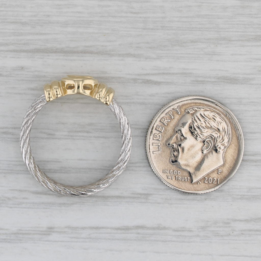 Gray 0.17ct Round Diamond Solitaire Cable Ring 14k Yellow White Gold Sz 6 Engagement