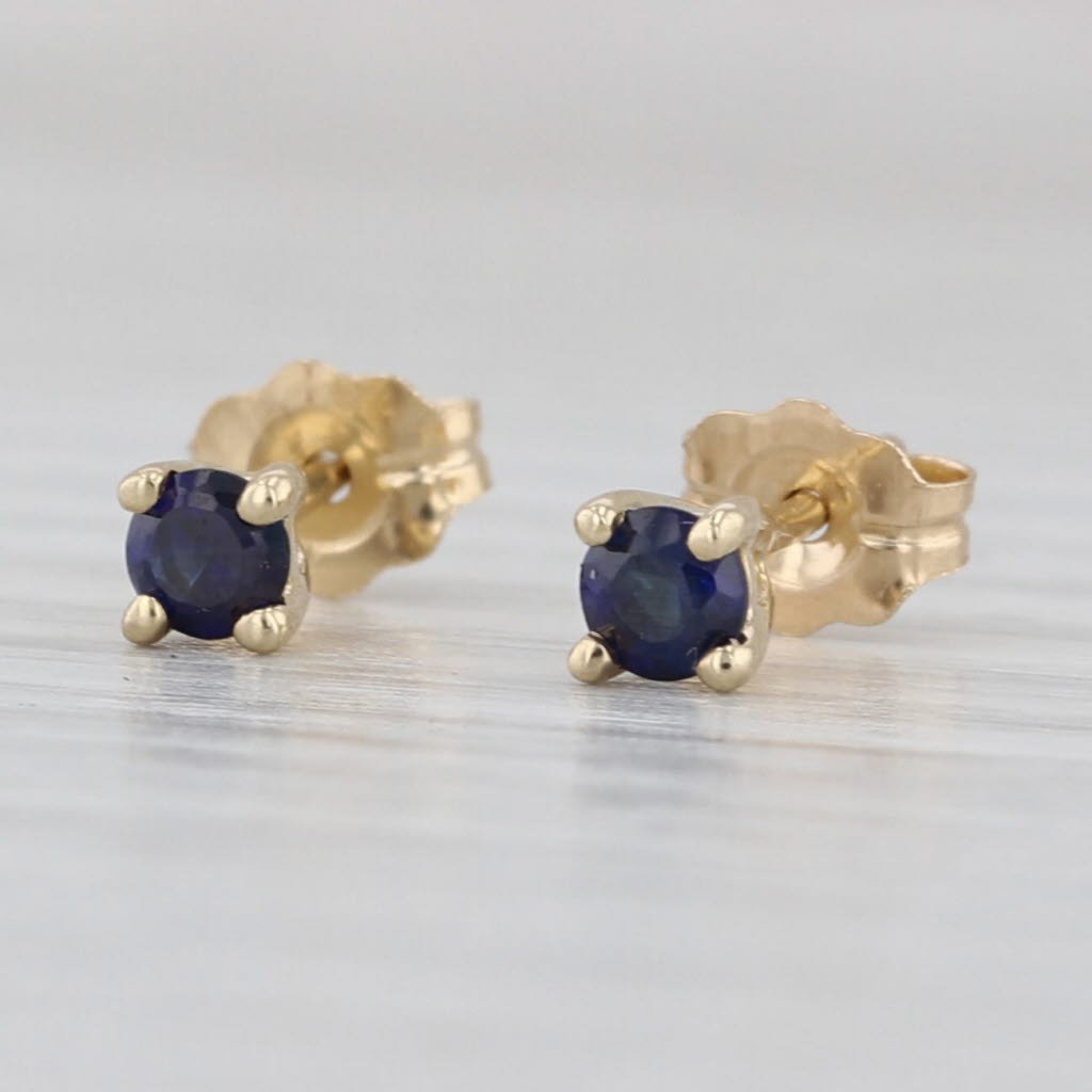 0.30ctw Lab Created Blue Sapphire Stud Earrings 14k Yellow Gold Round Solitaires