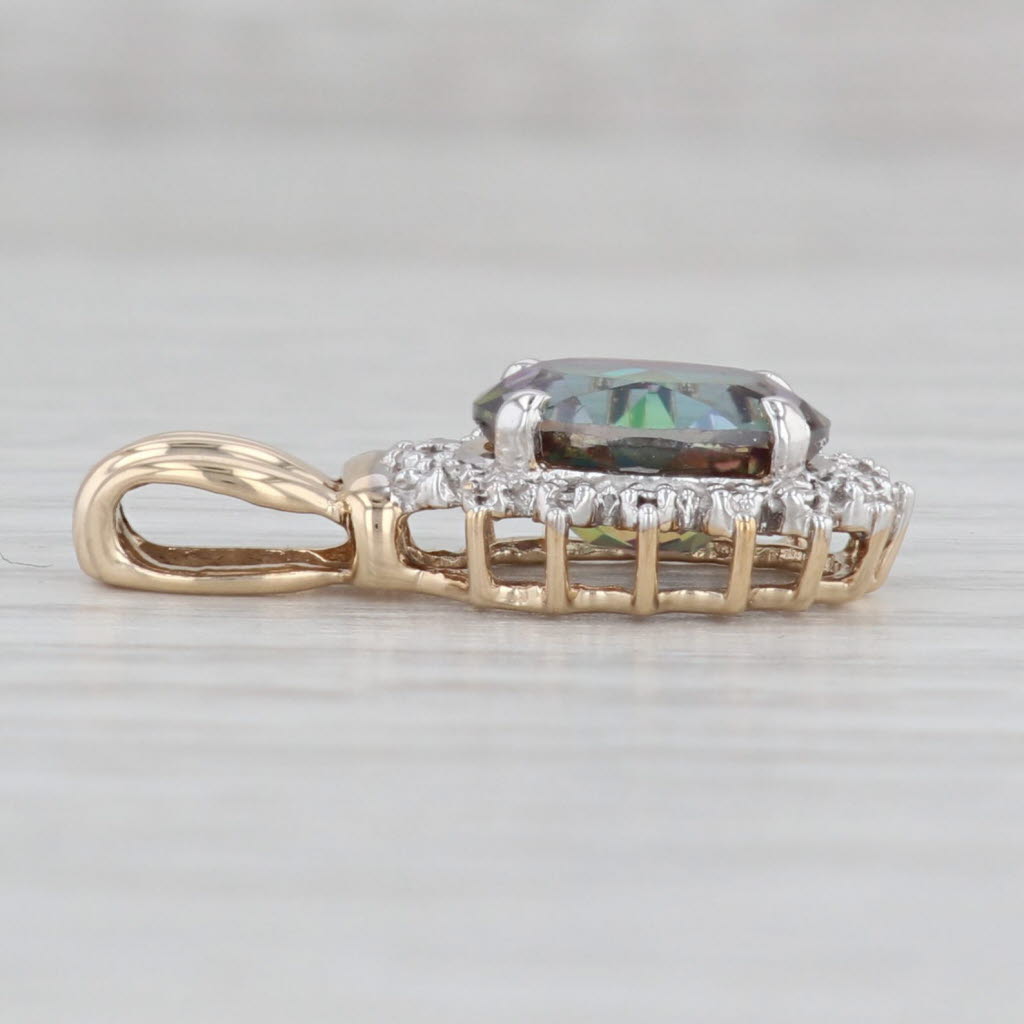 Gray 2.40ct Oval Mystic Topaz Diamond Halo Pendant 10k Yellow Gold