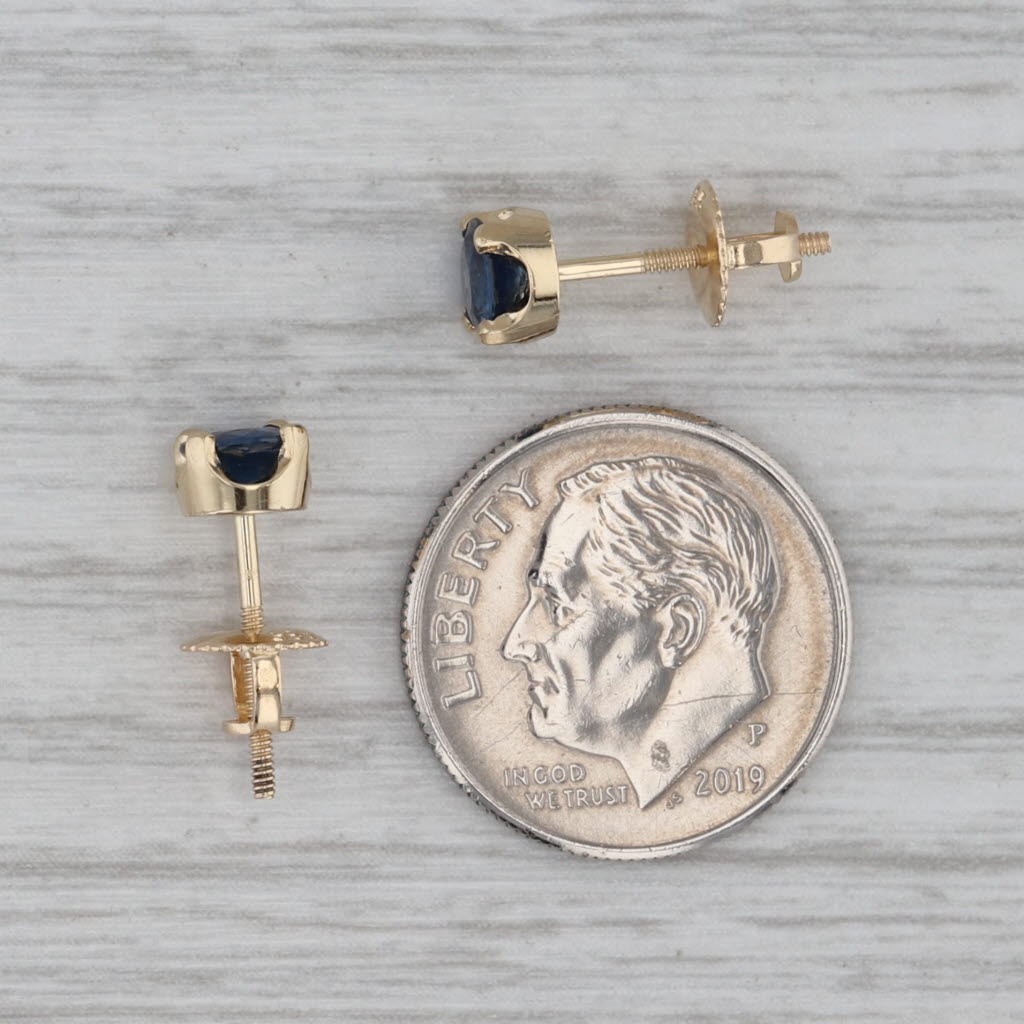 Gray 0.79ctw Round Blue Sapphire Solitaire Stud Earrings 14k Gold Pierced Screw Backs