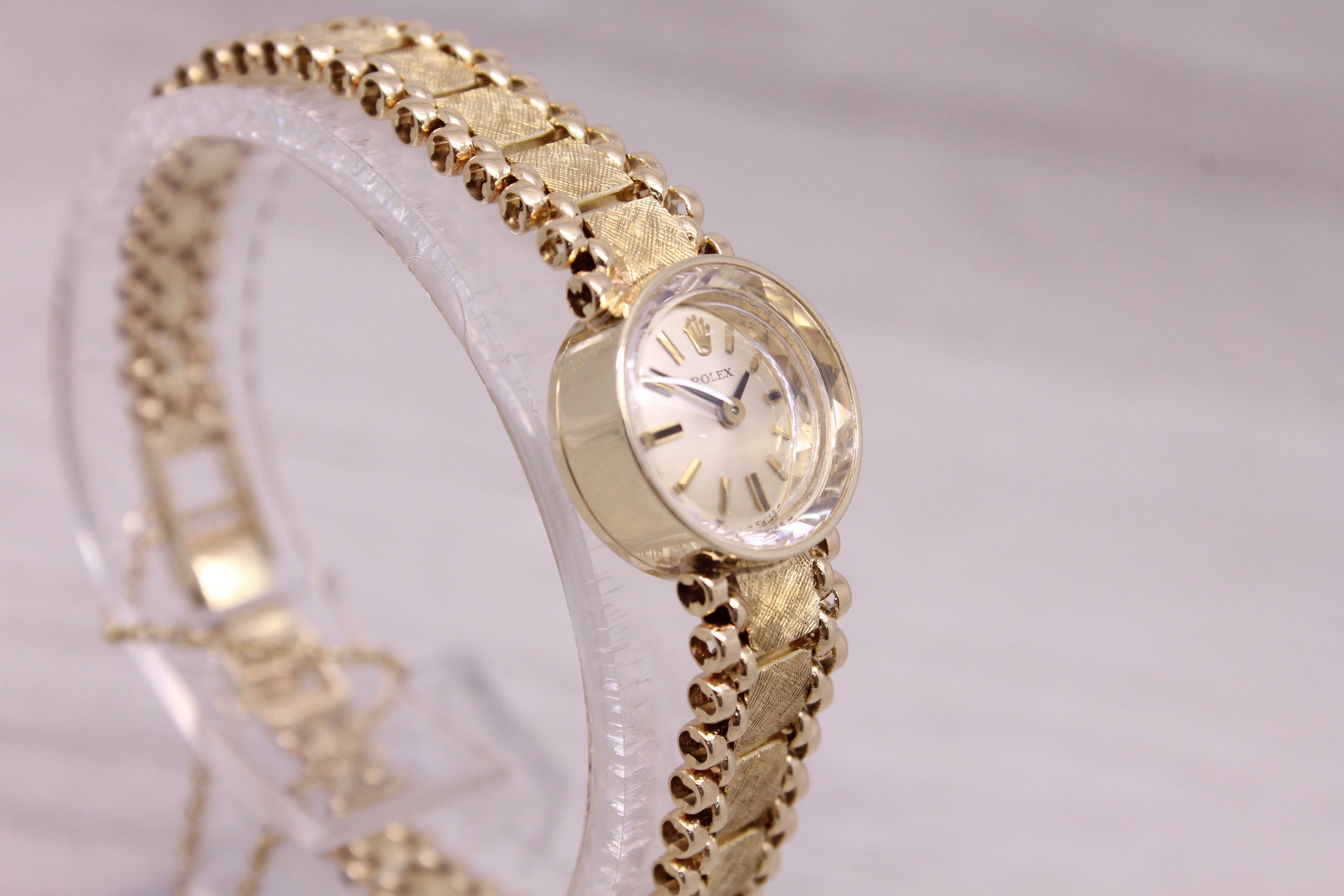 Gray Vintage c.1960 Rolex 14k Yellow Gold Ladies Cocktail Bracelet Watch - Serviced -