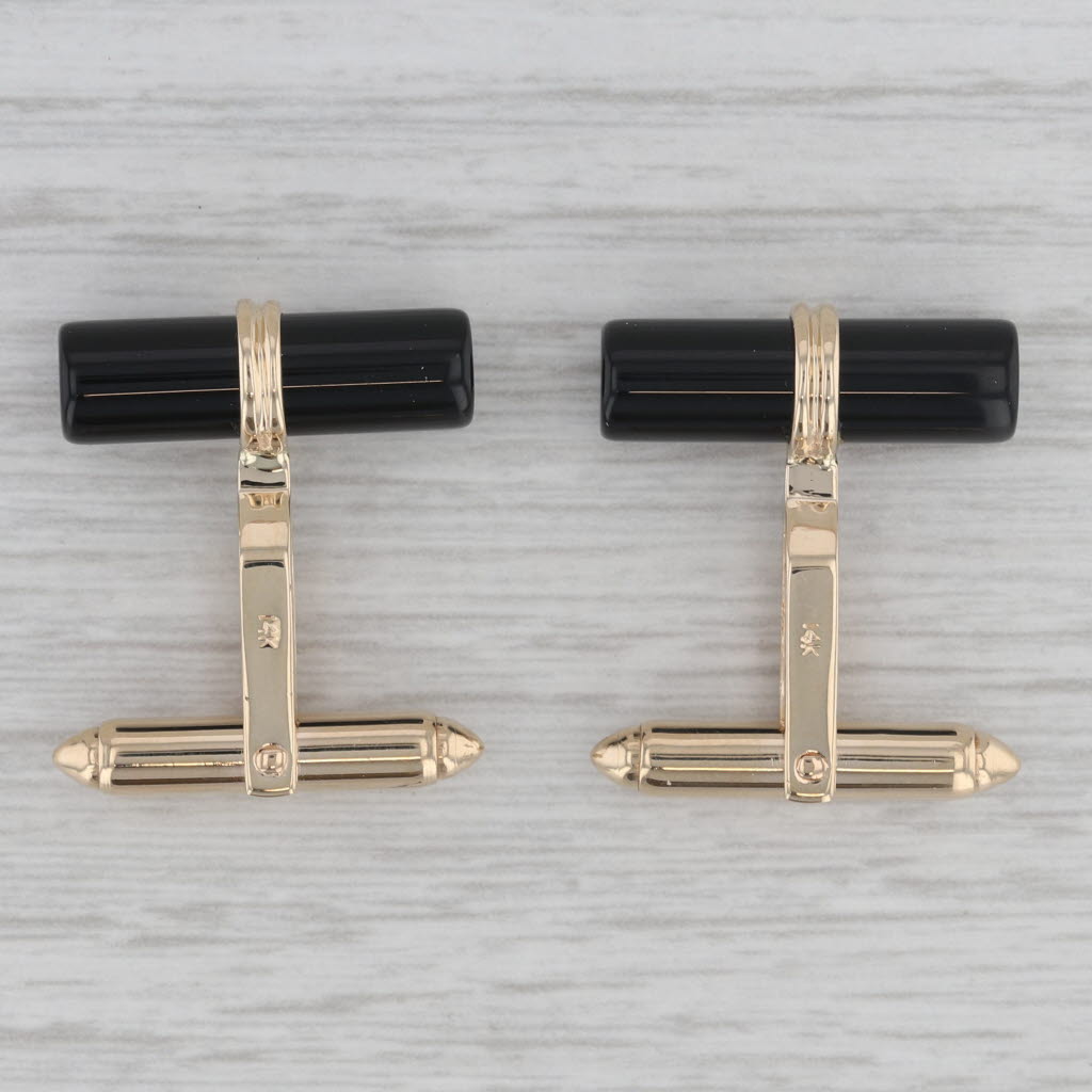 Gray Onyx Cufflinks 14k Yellow Gold Folding Bar Backs Dolan Bullock