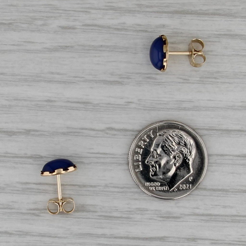 Vintage Violet Chalcedony Oval Cabochon Stud Earrings 14k Yellow Gold Studs