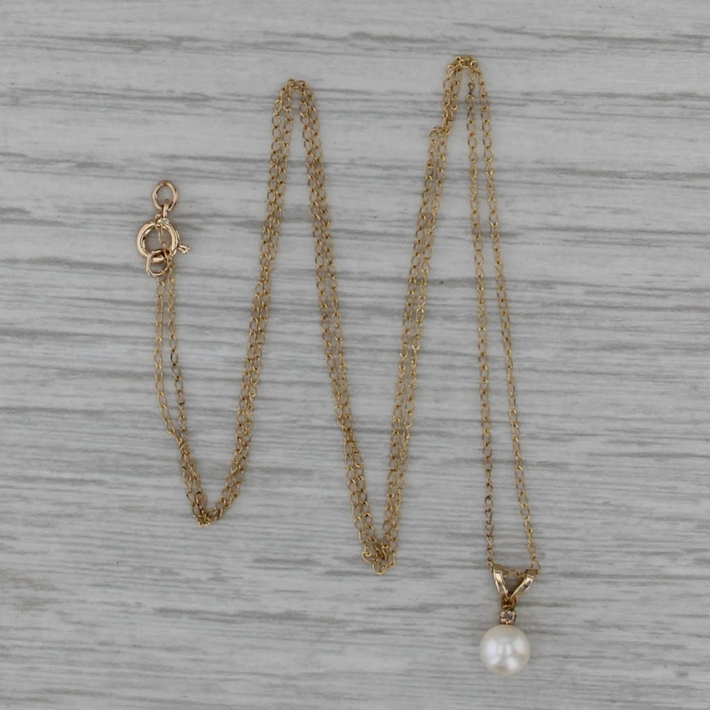 Cultured Pearl Solitaire Pendant Necklace 14k Yellow Gold 19" Curb Chain