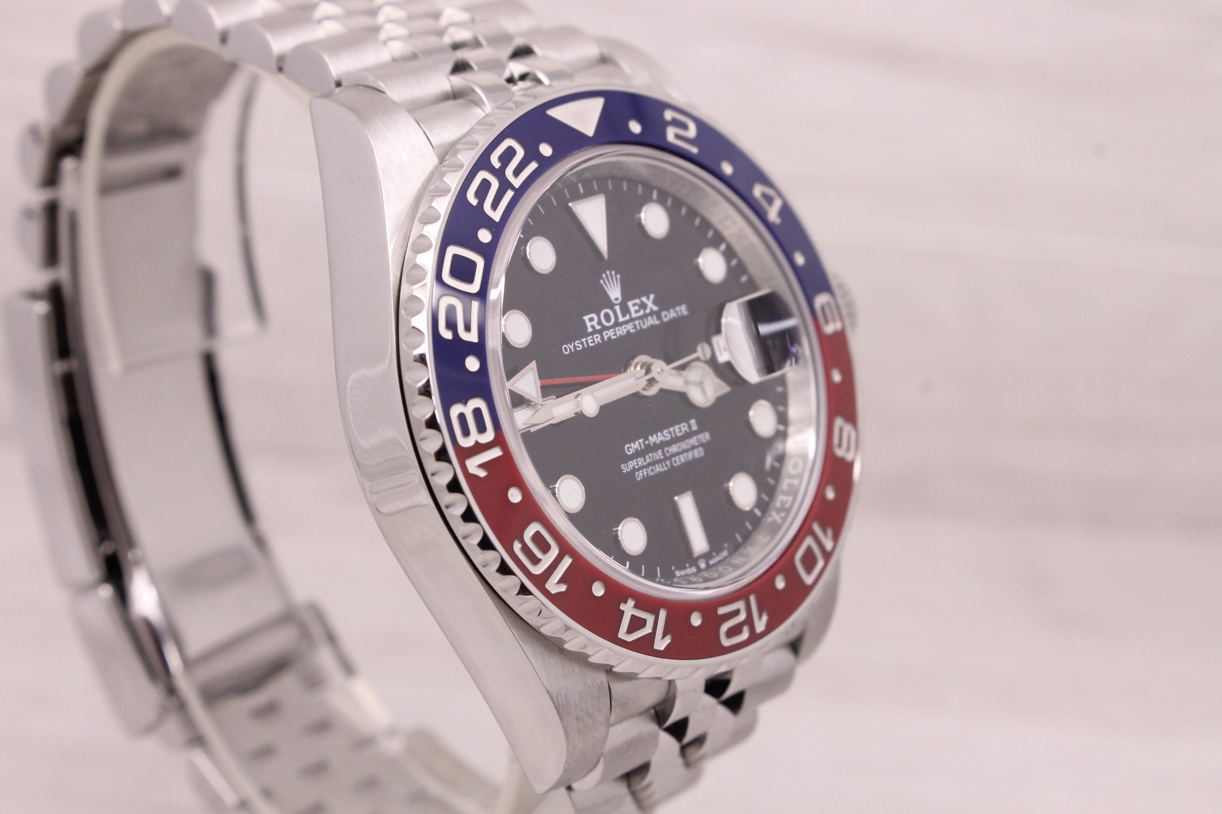 Gray Rolex GMT Master II 126710BLRO Pepsi Mens Automatic Steel Watch Jubilee Band