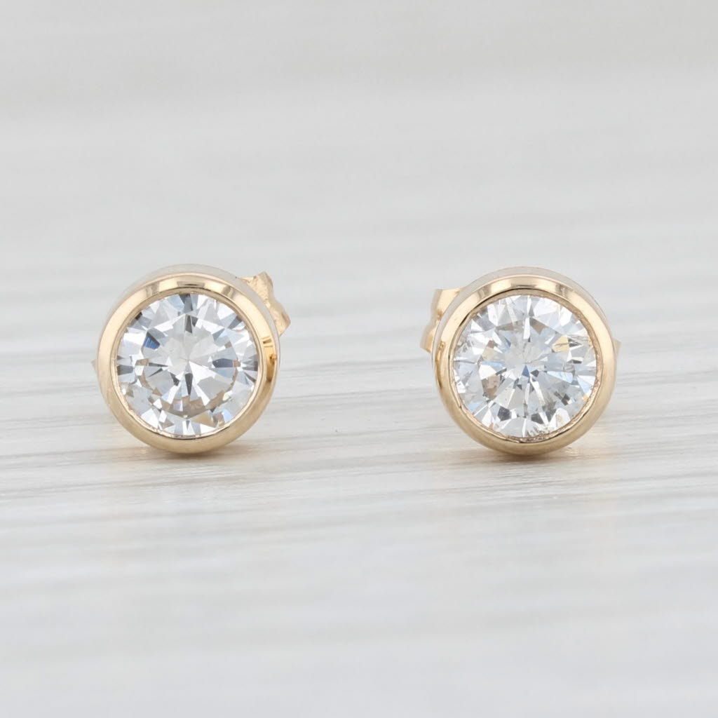 Light Gray New 0.85ctw Round Diamond Solitaire Stud Earrings 14k Yellow Gold