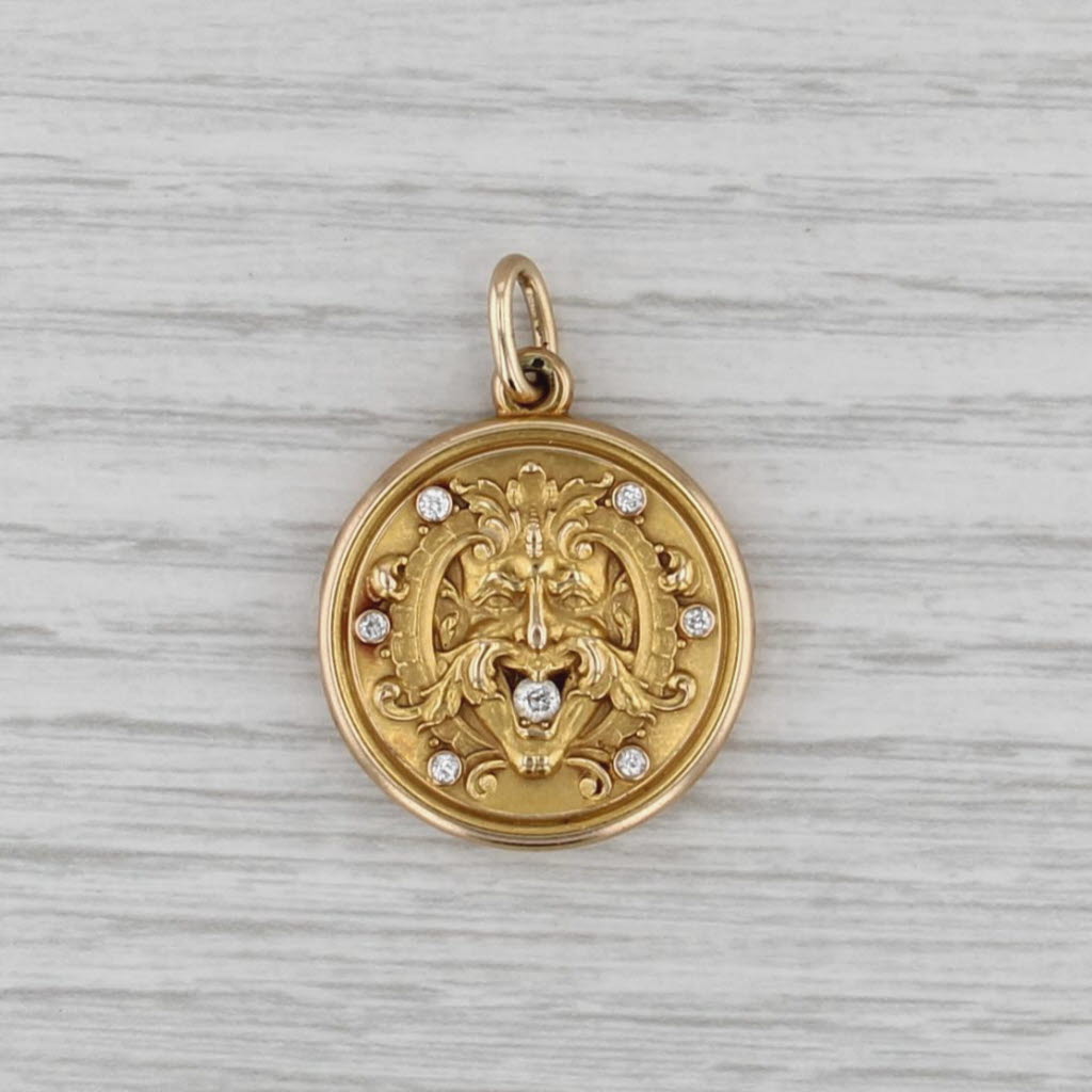 Art Nouveau 0.16ctw Diamond Ornate Figural Picture Locket Pendant 14k Gold