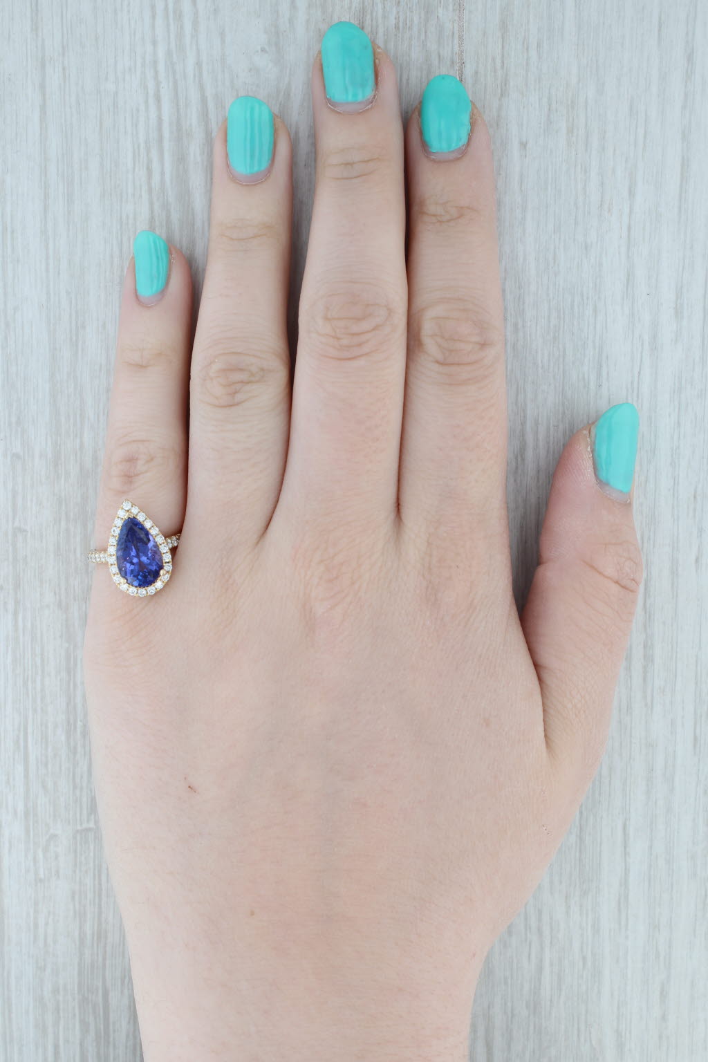 Gray 5.34ctw Pear Tanzanite Diamond Halo Ring 14k Gold Size 6.5 Teardrop Engagement