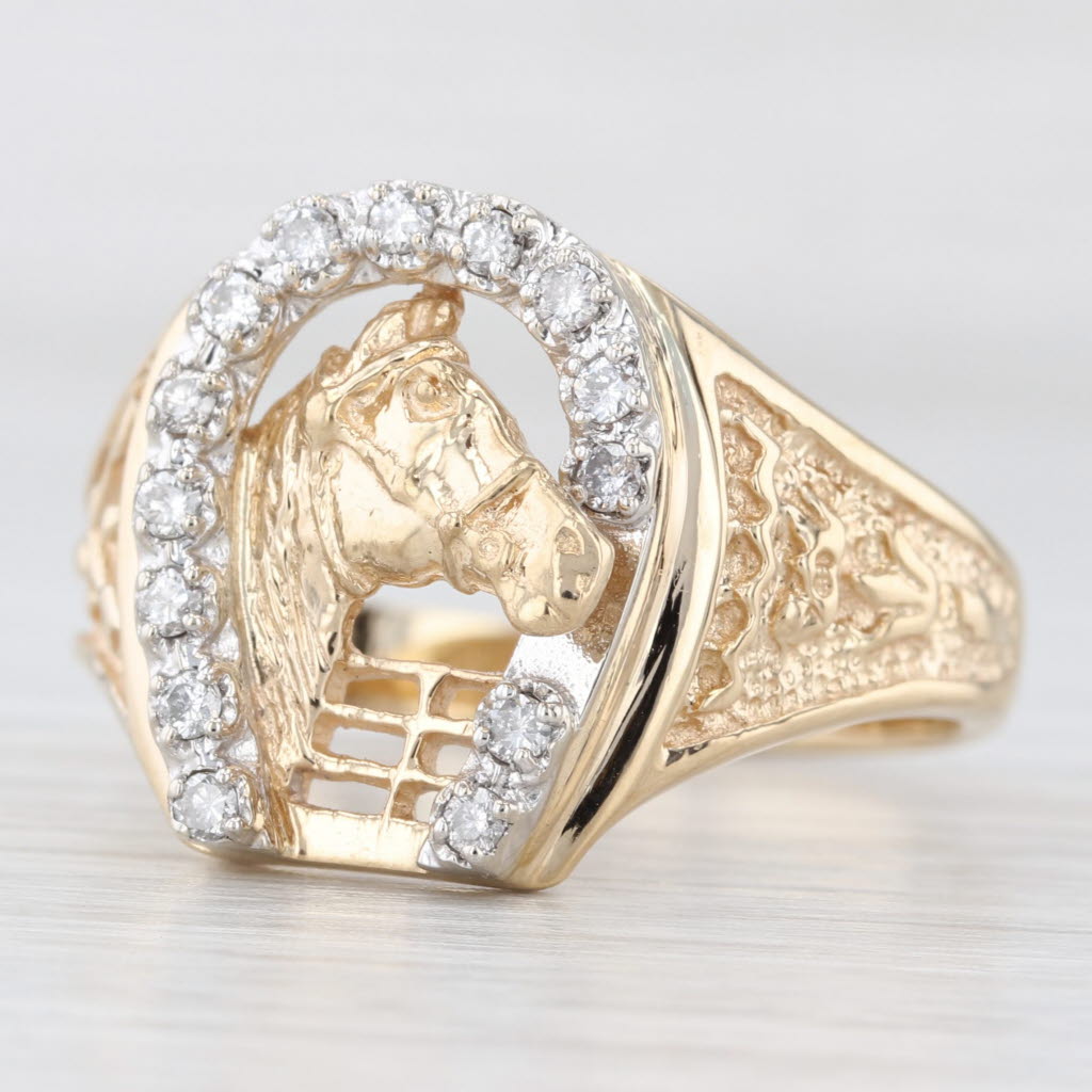 Light Gray 0.34ctw Diamond Horseshoe Horse Ring 14k Yellow Gold Size 13.5 Western