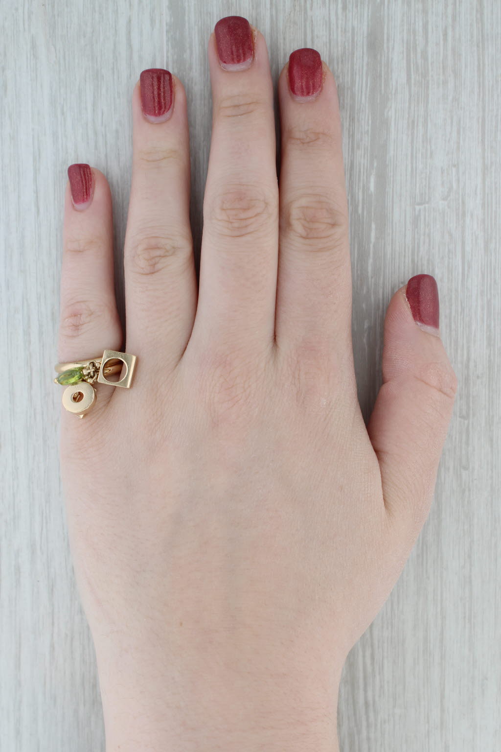 Gray Peridot Abstract Charm Ring 18k Yellow Gold Size 6 Cocktail Dolce