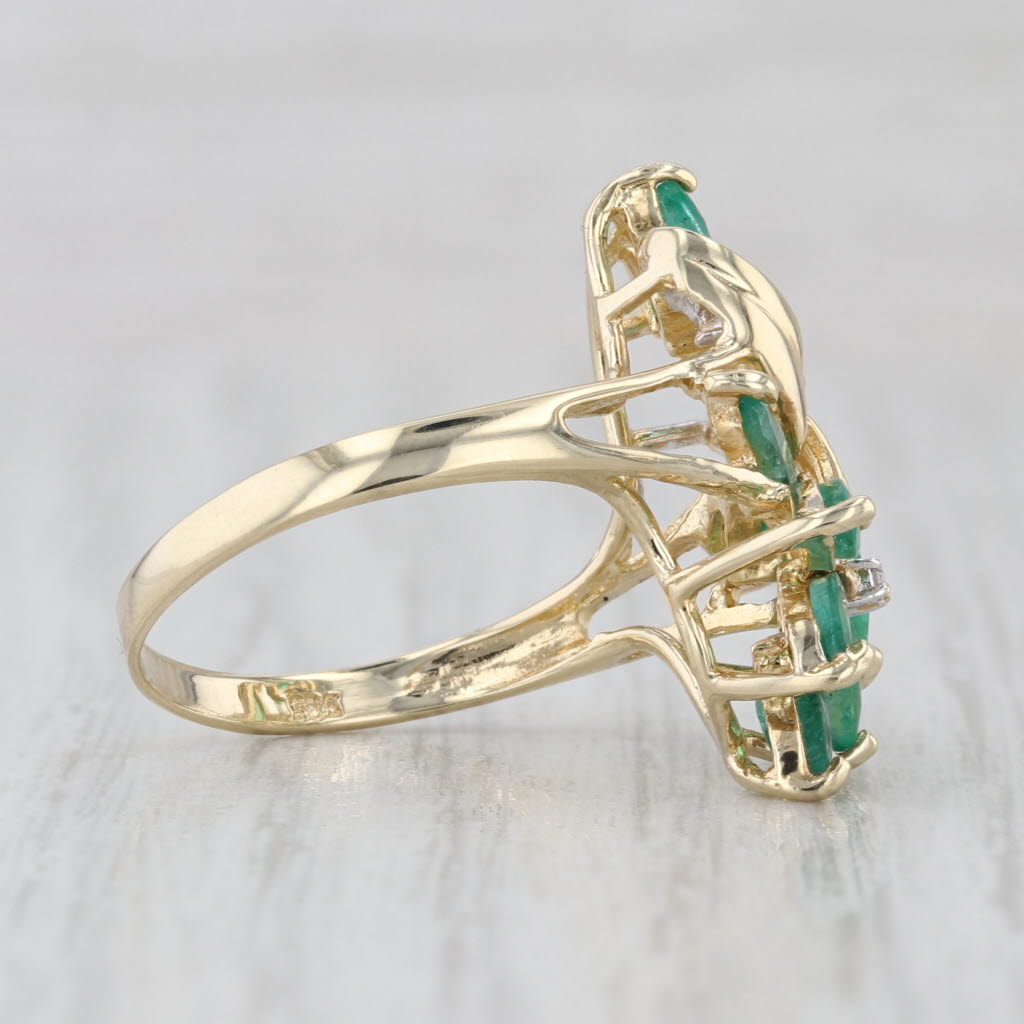 1.22ctw Emerald Diamond Flower Cluster Cocktail Ring 14k Yellow Gold Size 7.25