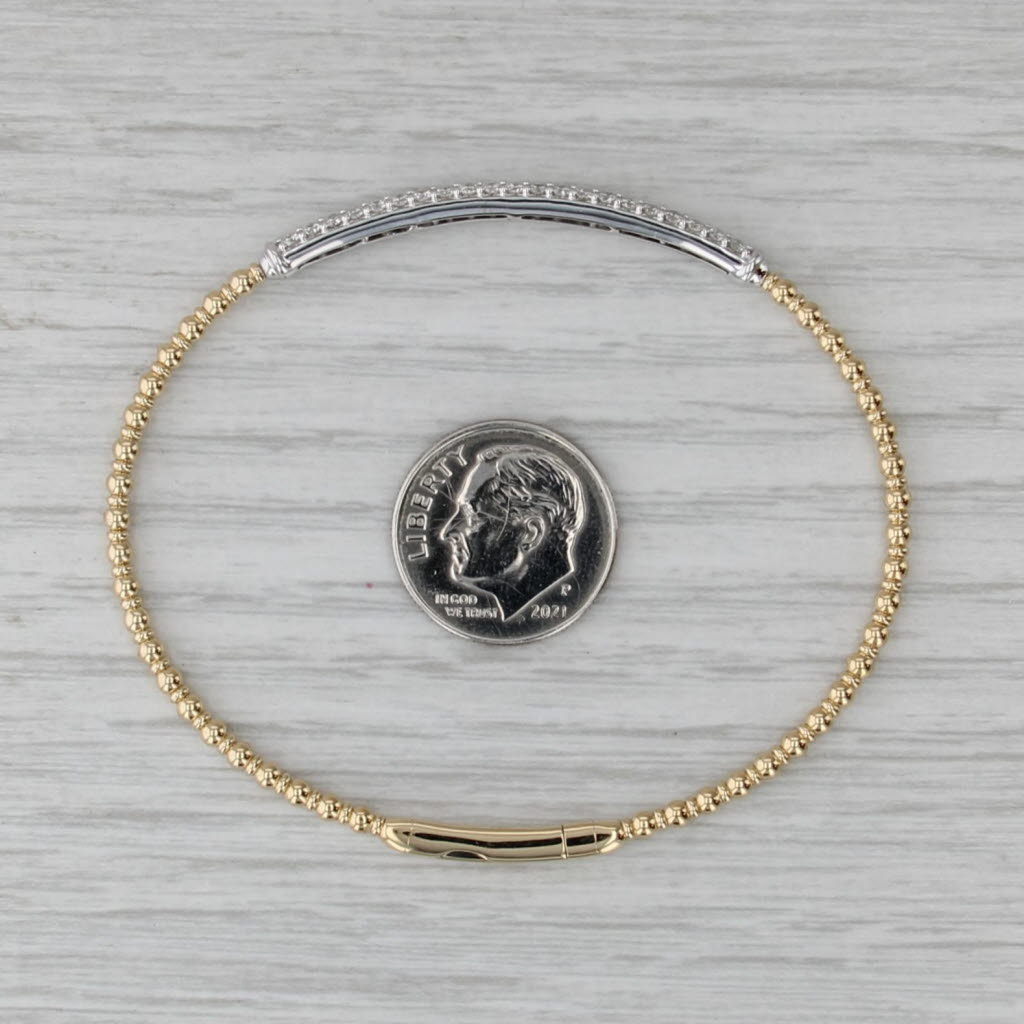 New 0.75ctw Diamond Bead Flexible Bangle Bracelet 14k Yellow White Gold 6.5"