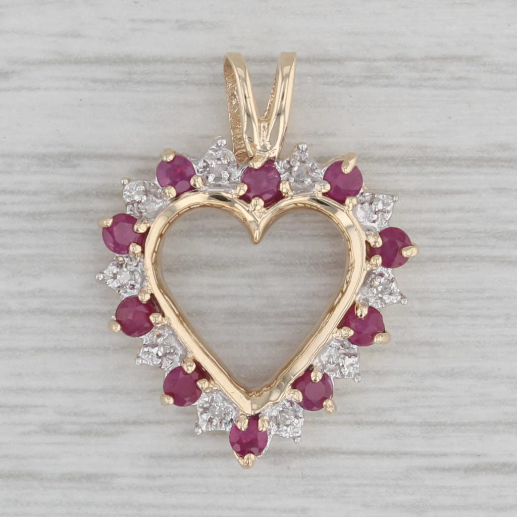 Gray 0.40ctw Ruby Open Heart Pendant 10k Yellow Gold Diamond Accents