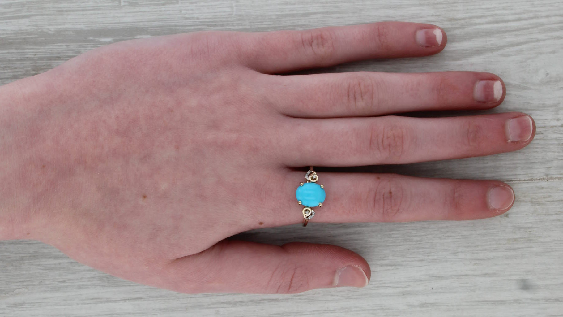 Cabochon Turquoise Diamond Ring 9k Yellow Gold Size 9.25 COA Card