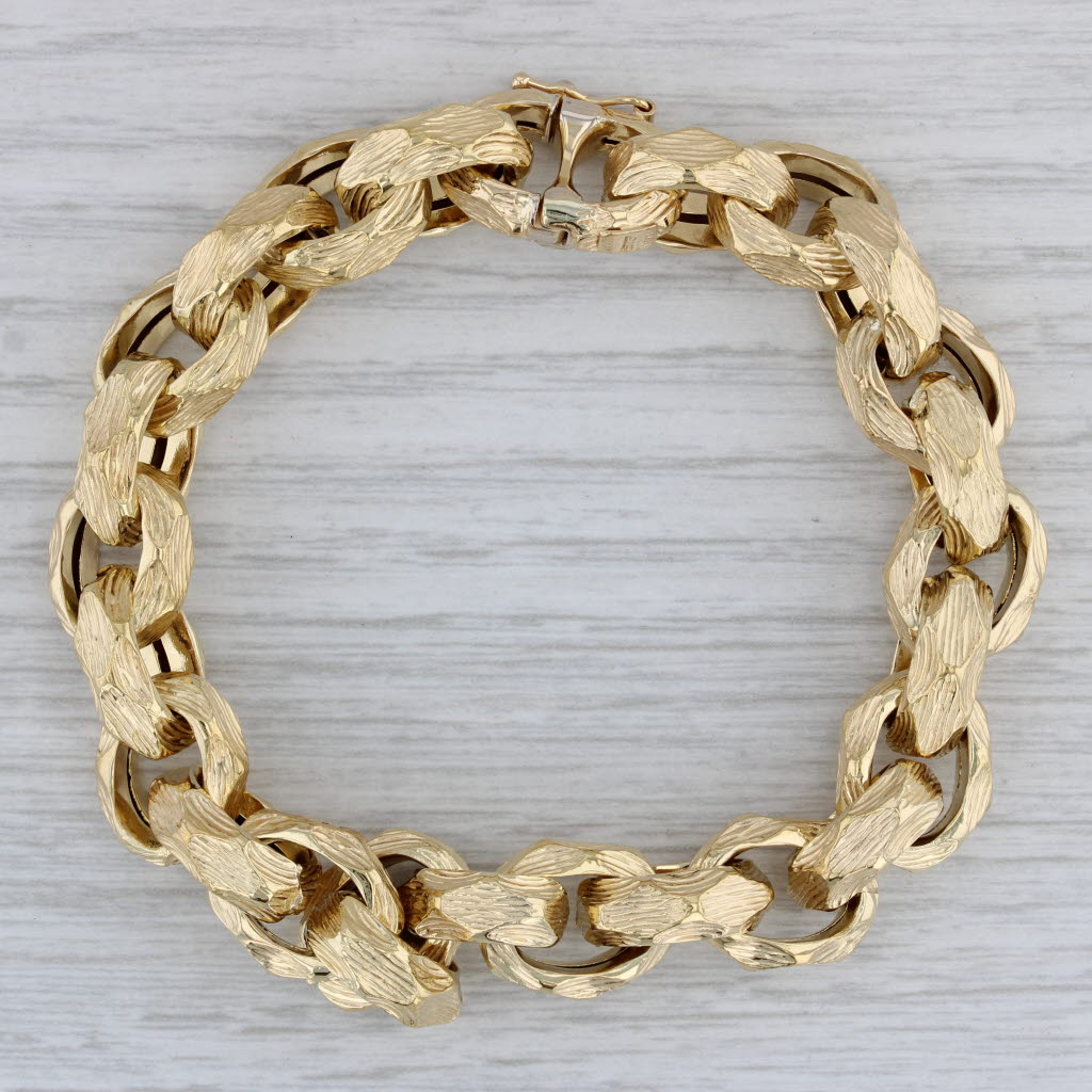Gray Woodgrain Cable Chain Bracelet 18k Yellow Gold 7.75" 12mm